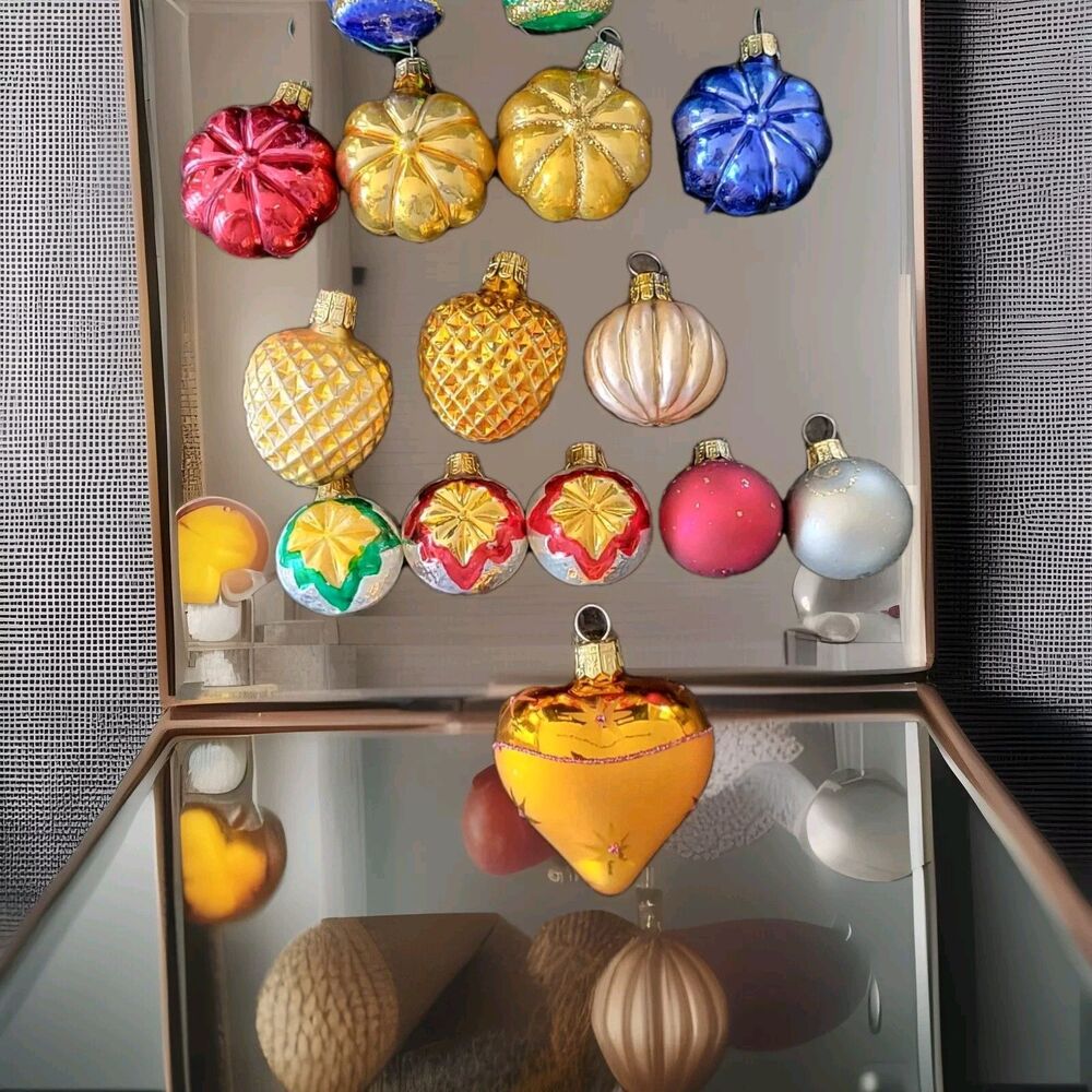 Vintage Czech Republic Christmas Ornaments Glass Mixed Lot Of 12 multi Colored